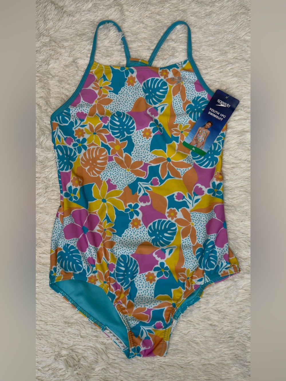 Speedo Girls' One-Piece Swimsuit - Teal, Yellow, Pink, Orange, Blue